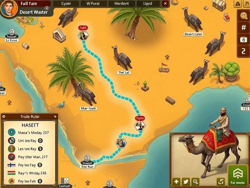 Camel Caravan Master strategy interface showing trade routes